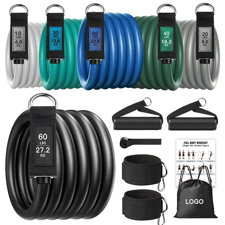 

Custom logo 200lbs adjustable exercise pull up bands rubber tube resistance band tpe with hook door anchor, Stock color or custom