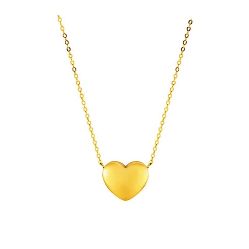 

24k Pure Gold 3D Hard Gold Classic Charms Heart Pendant Necklace Women's Jewelry