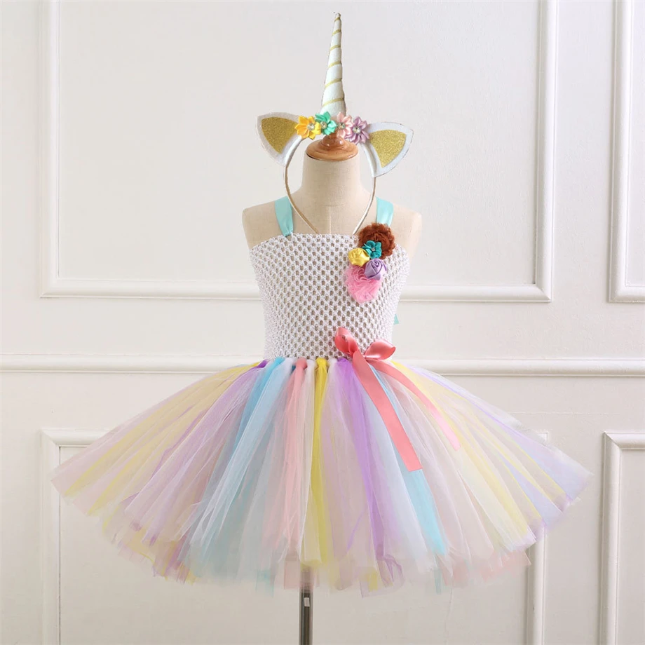 Pastel Girls Unicorn Princess Tutu Dress Girl Masquerade Birthday Party ...