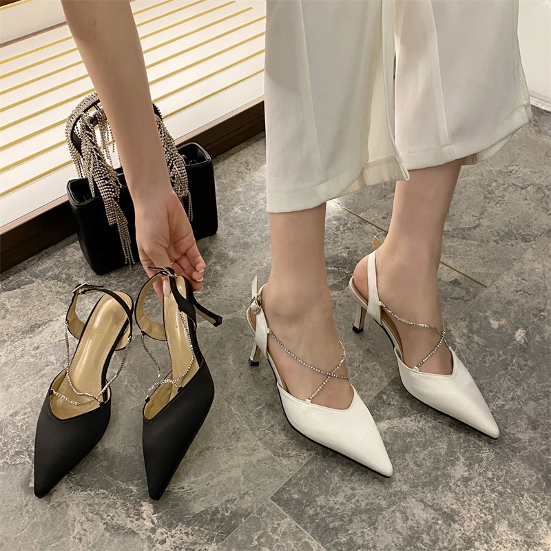 

Brand shoes v cut faux suede jewelled embellished lady pumps pointy toe court heels slingback women footwear banquet wear