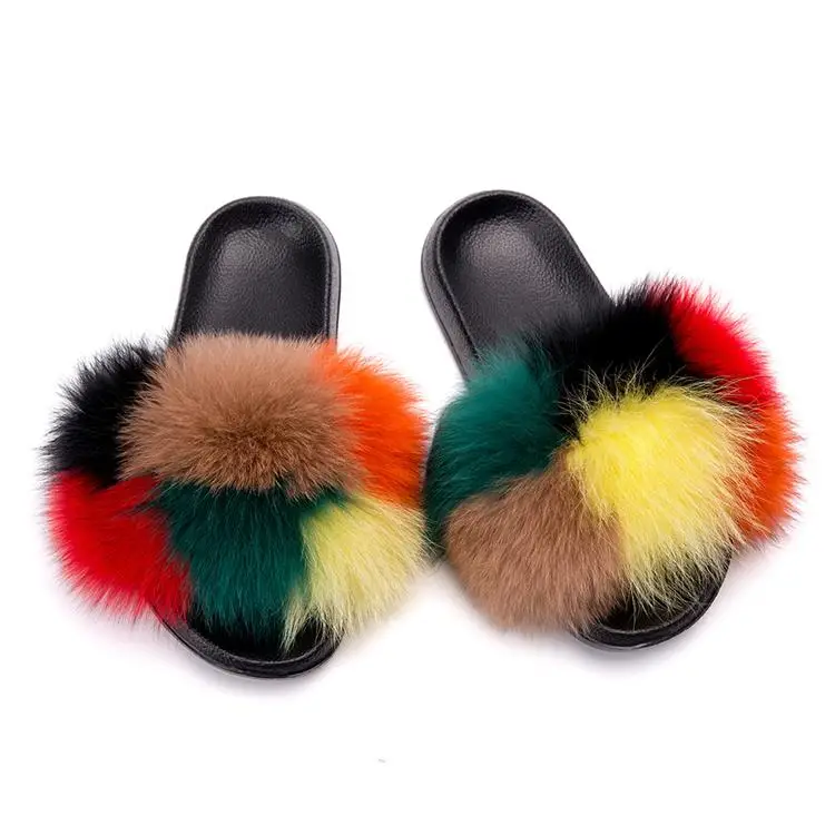 

2020 Summer Women Fox Fur Slipper Sandals Shoes, Customized color