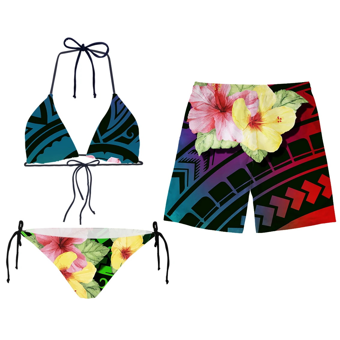 

Swimsuits For Women 2022 Polynesia Hibiscus Design Girls Swimsuit Swimwear High Quality Swimwear 2022 Women With Men Shorts, Customized color