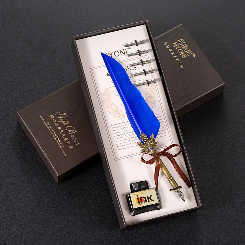 
Calligraphy quill ink dip set writing antique vintage feather pen and ink set 