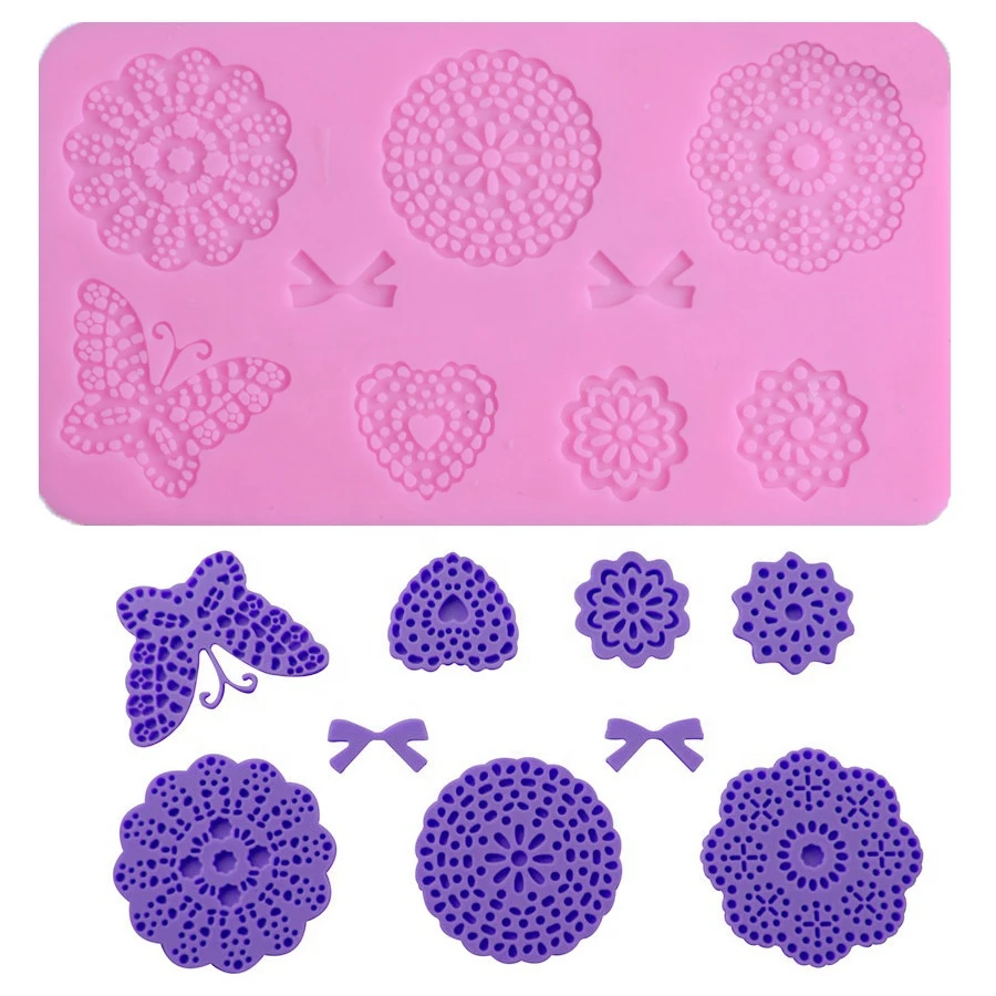 

New Lace Silicone Mould Sugar Craft Fondant Mat Cake Decorating Tool Pastry Cutter, Random