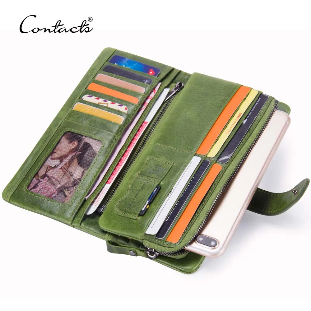 

Contact's dropship wholesale custom genuine leather credit cards holder cellphone pockets green long wallet leather for women, Brown,coffee,black,green,red