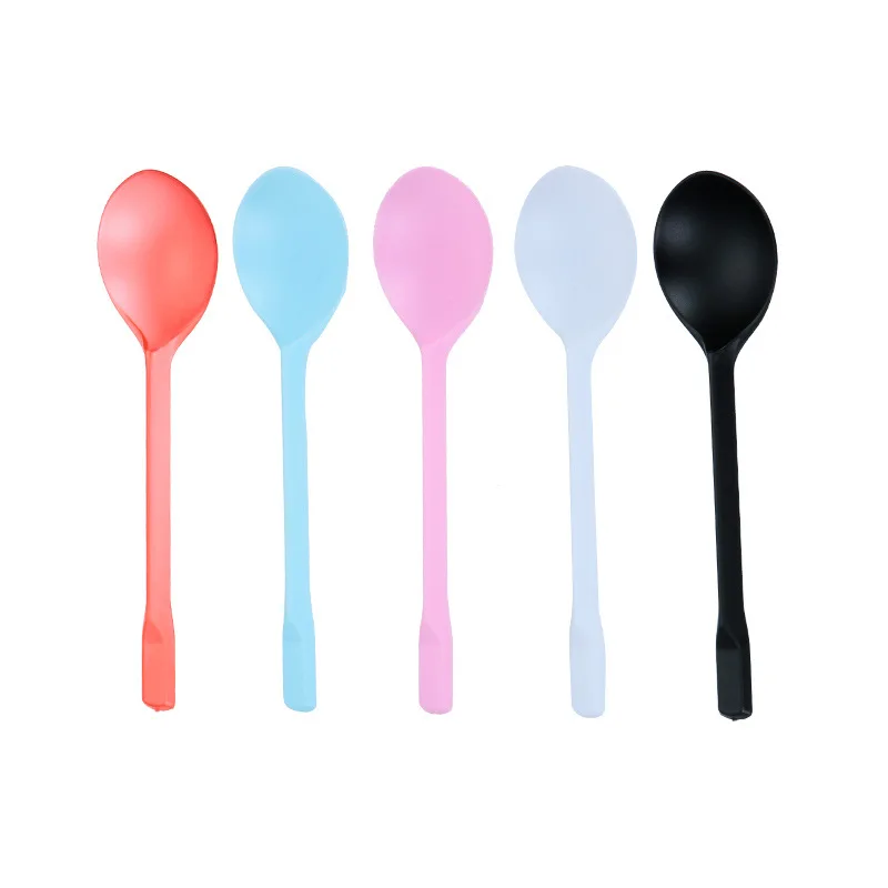 

5 colors food grade good prize biodegradable disposable plastic spoons set, Red white black blue pink
