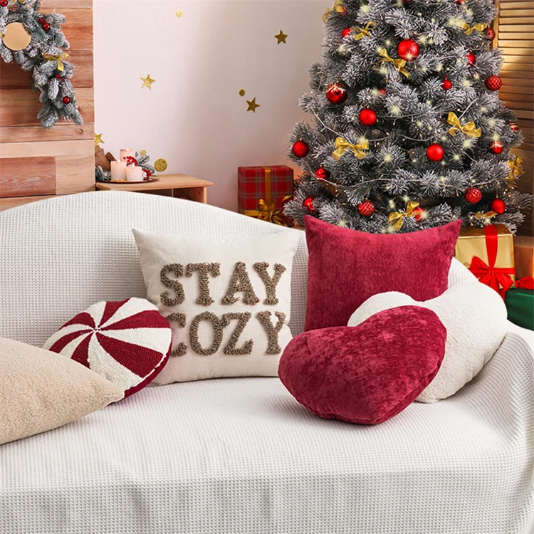 

Christmas Holiday Decor cushion cozy teddy shaped pillow peppermint cane design home decoration