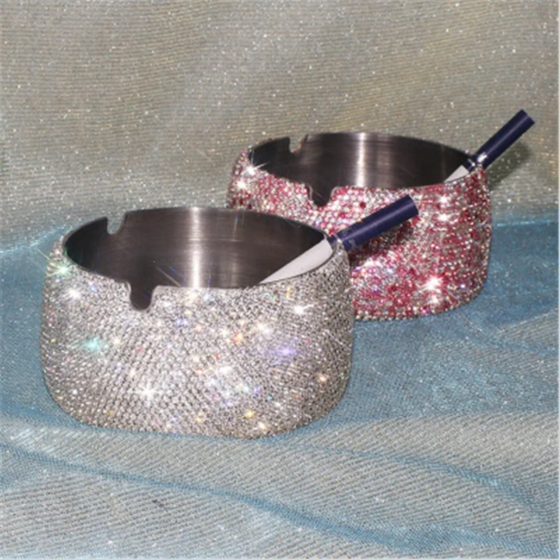 

Stainless Steel Diamond Blingbling Ashtray, Pink/white