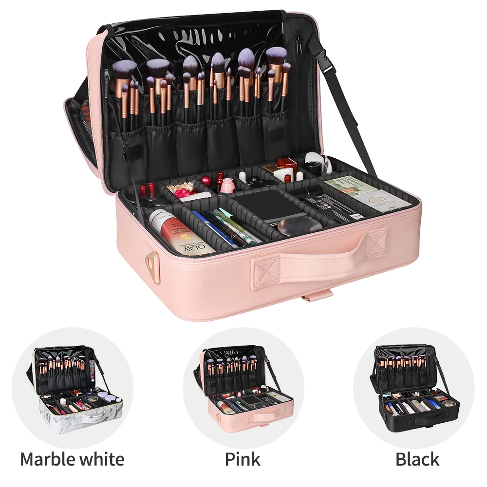 

Dropshipping Relavel New Professional 3 Layers Large Portable Waterproof Beauty Cosmetics Artist Makeup Case, Pink