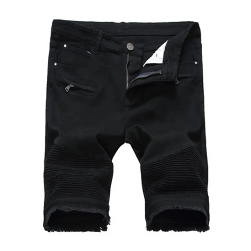 

Men's Denim Cotton Solid Straight Casual Short Jeans, Black/white/red