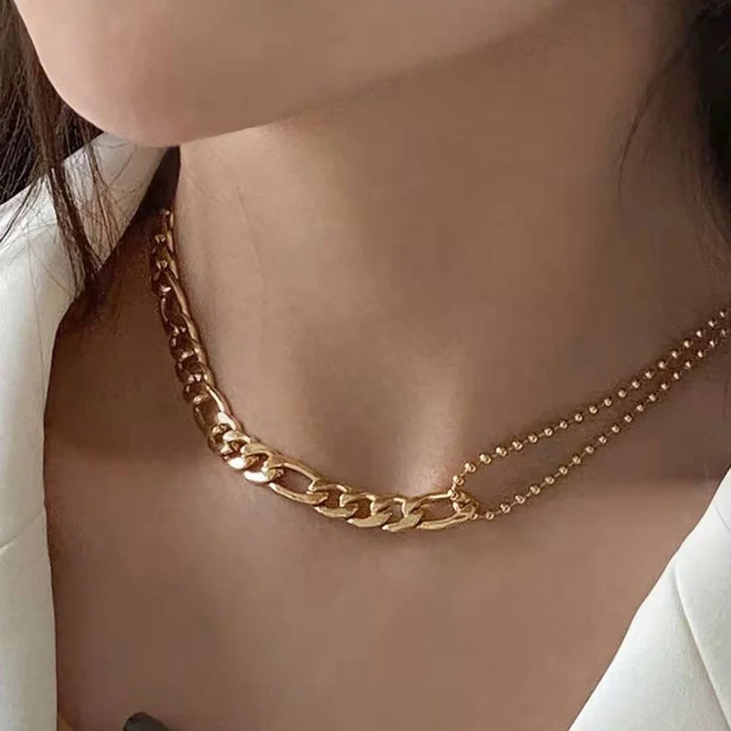 

Personalized Jewelry Stitching Figaro Chain Choker 18K Gold Plated Stainless Steel Necklace Female