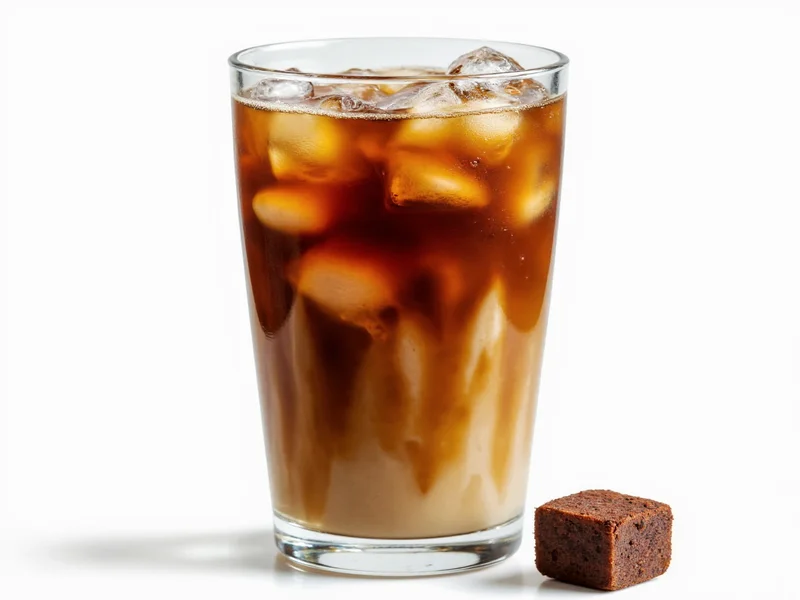 Homemade iced coffee in glass with coffee ice cubes