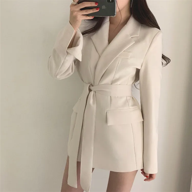 

Asia Size vintage Office wear beige ladies Blazer women blazers and coats femme