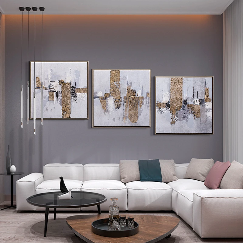 

Relife 3 Pieces 60*60 Cm Modern Abstract Oil Painting 100% Handmade Home Wall Painting With Metal Frame, Picture shows