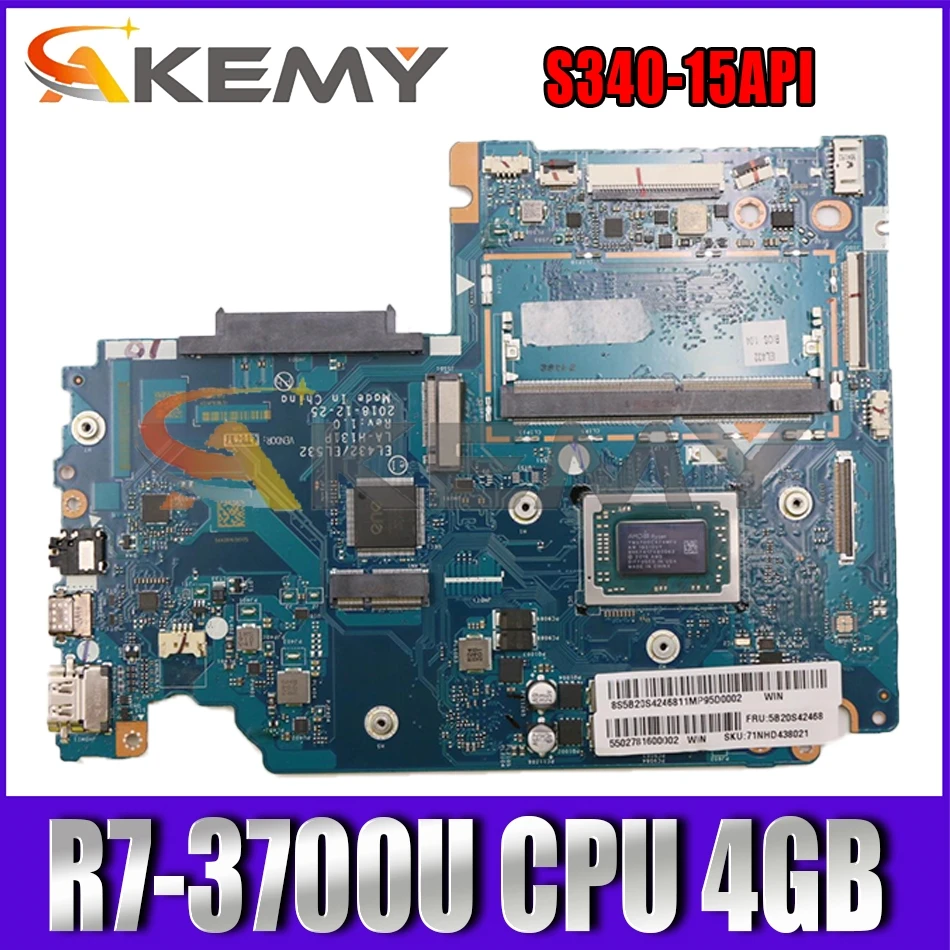 

EL432/EL532 LA-H131P motherboard for ideapad S340-15API laptop motherboard W/ R7-3700U CPU 4GB-RAM tested OK Mainboard