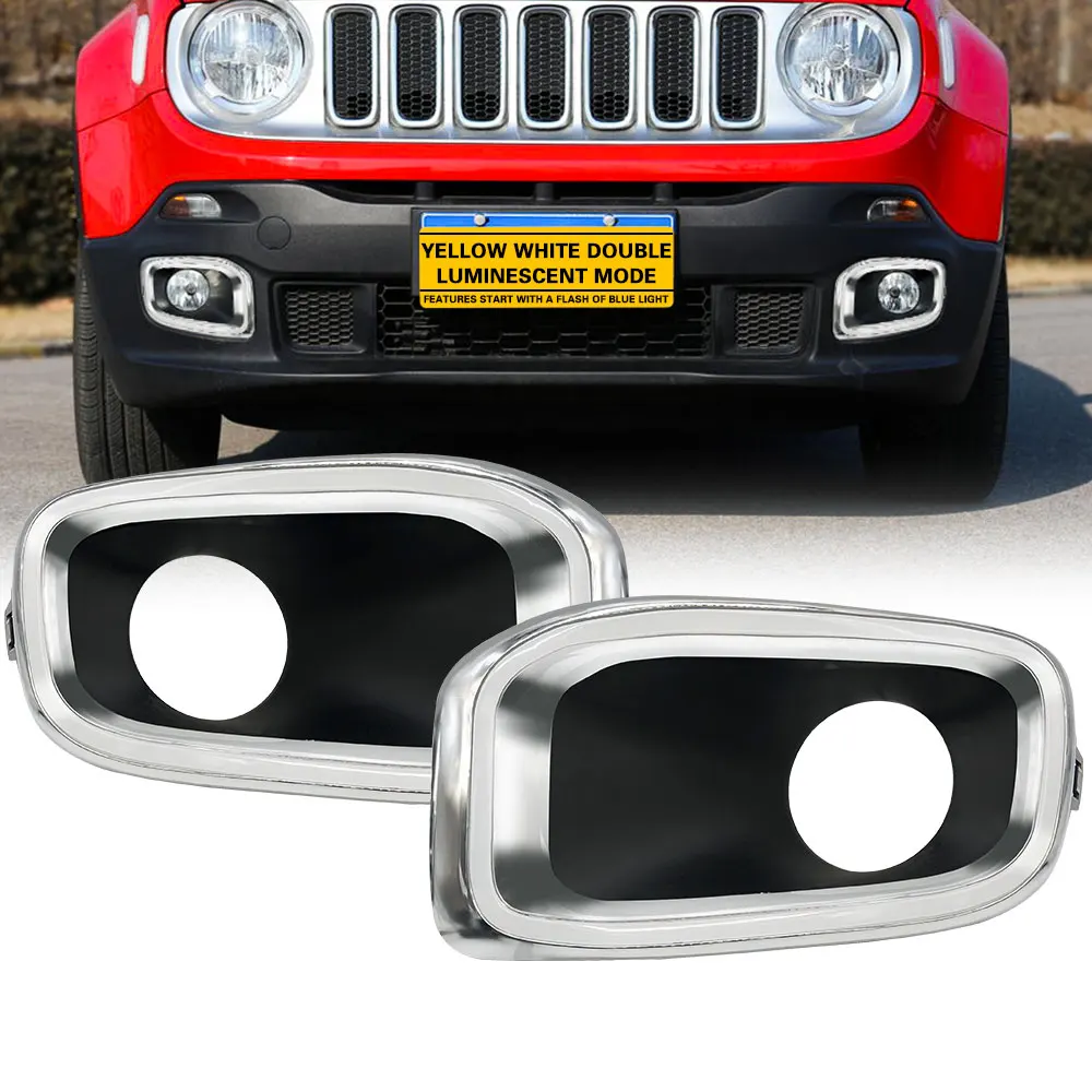 LED DRL Headlight cover For Jeep Renegade 2015-2018 fog lights daytime running lights driving lights foglights cover