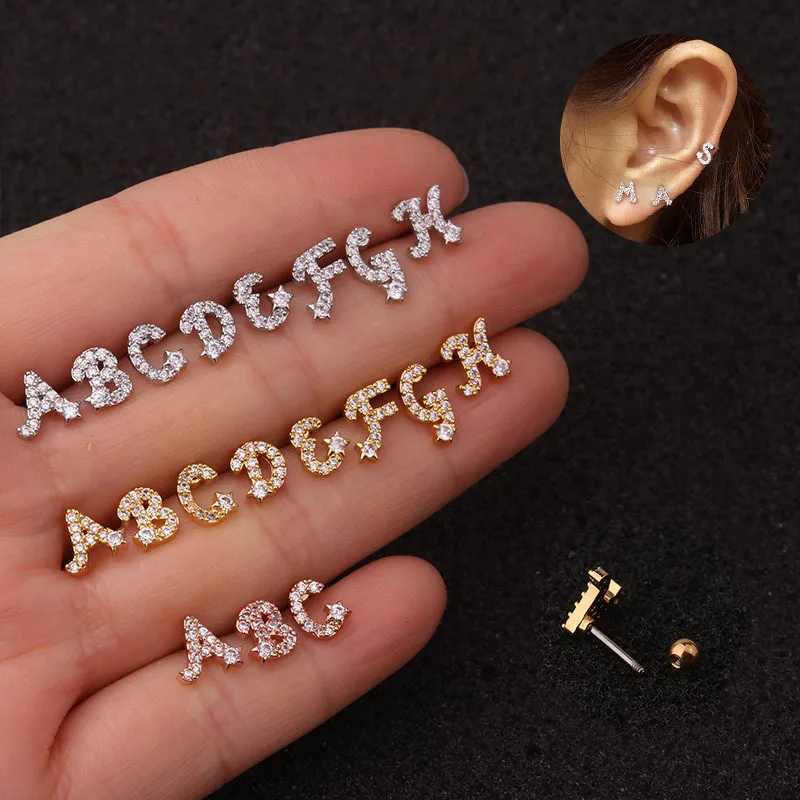 

HOVANCI mini stud earrings letter 5 18k Gold Plated Brass Letter Alphabet Rose Gold Star CZ Ear Stud Women, Silver,rose gold,gold