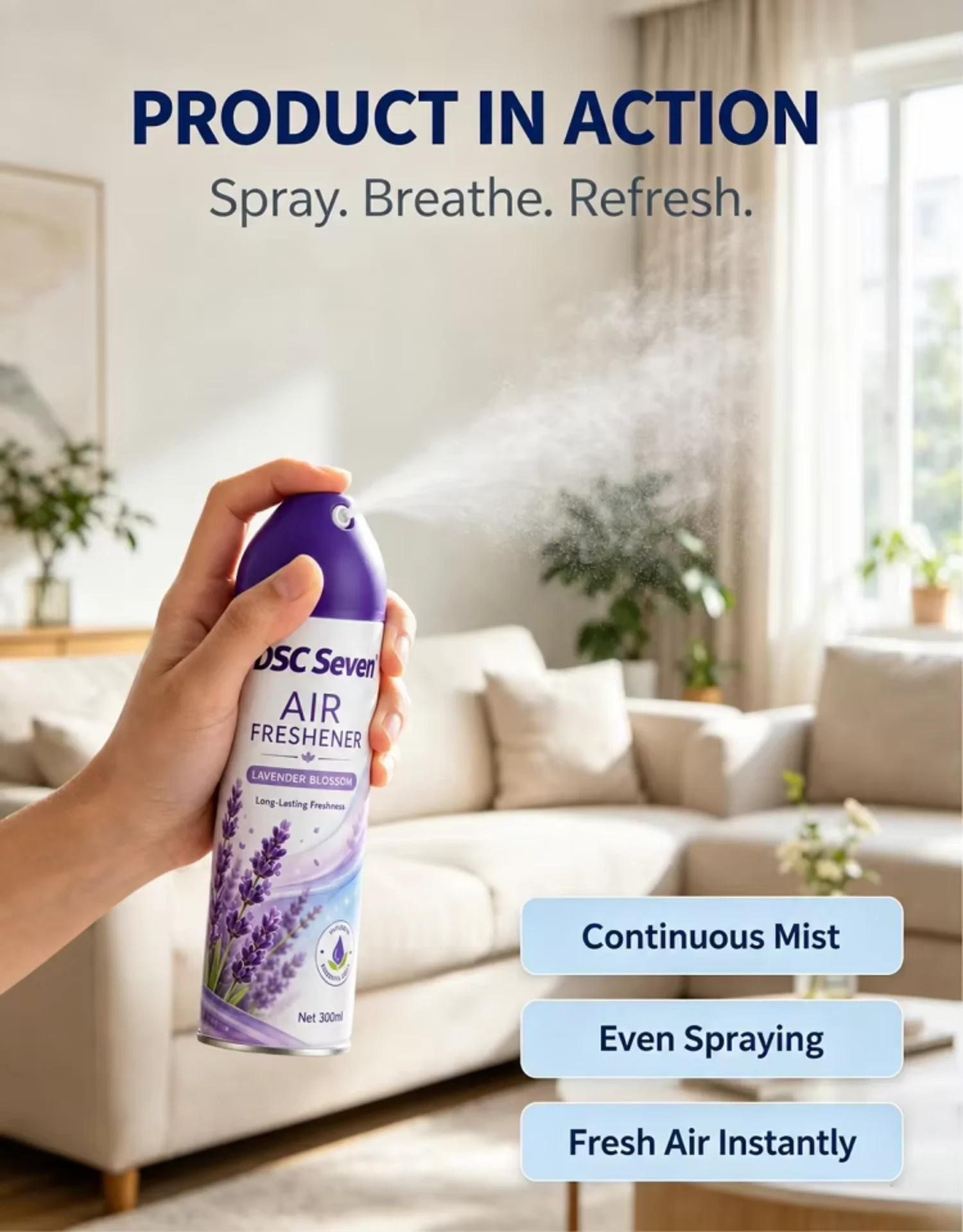 Private Label Lavender Scented Eco-Friendly Long-Lasting Aerosol Spray Air Freshener for Home & Office Use
