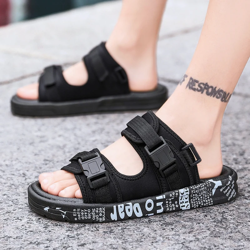Teenager Beach Shoes Couple Non-slip Two Strap Sandals Fashion Summer ...