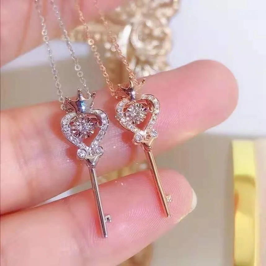 

Vintage Zircon Key Pendant Necklace Charms Clavicle Chain Rose Gold Cross Necklaces Fashion Jewelry Gift, Customized color