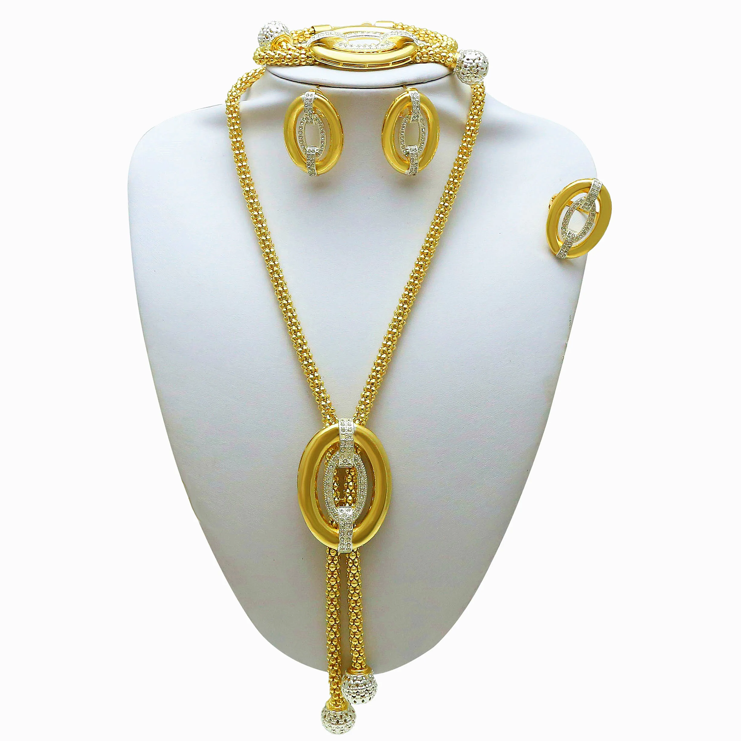 

Yulaili gold-plated jewelry set exquisite zircon long pendant necklace bracelet earrings ring set suitable for women daily wear