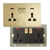 British/BS/UK 250V AC 13A single pole SP double twin 3 pin plug socket/ 13amp 2x3 hole universal power wall switch socket outlet