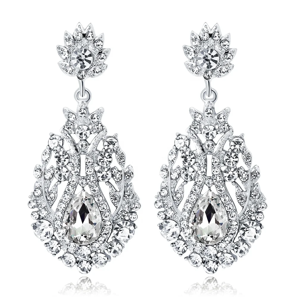 

Silver Plated Earrings Luxury Rhinestone Bridal Wedding Earrings