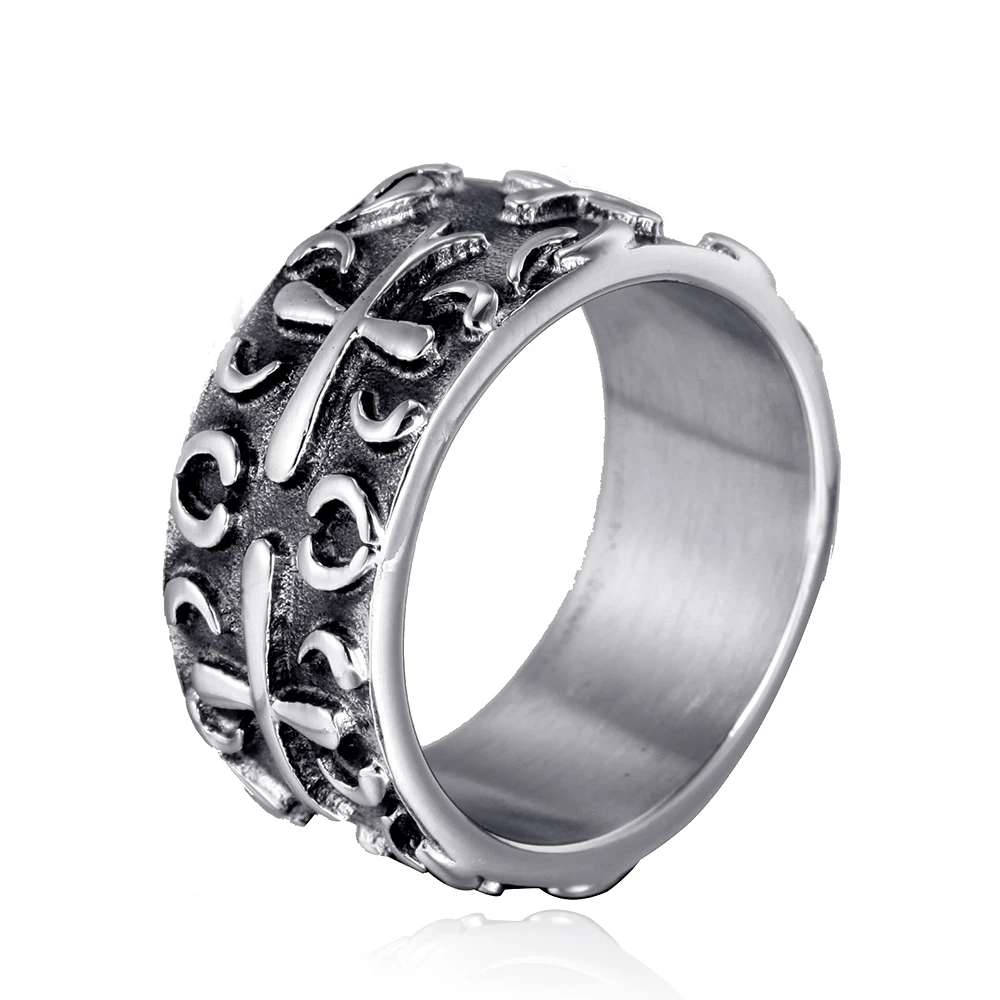 

Stainless Steel Silver Latin Cross Ring Punk Rock Style Jewelry