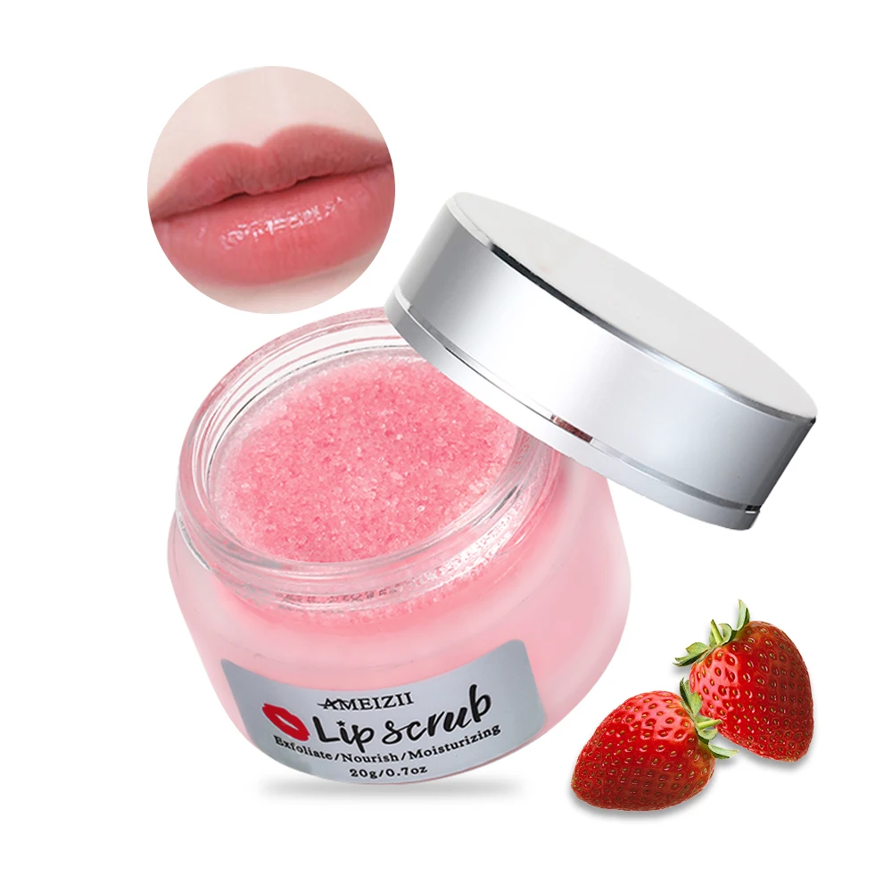 

Custom Natural Vegan Sugar Lip Scrub Private Label Lightening Exfoliating Lipscrub Strawberry Flavor Pink Sugar Scrub Jars