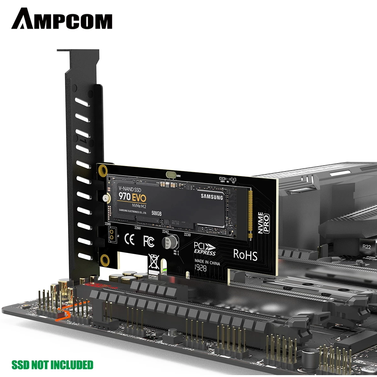 

AMPCOM m.2 pci adapter nvme 4.0 m.2 to pci-e 4x ngff to mini pci-e converter adapter SSD for 2230-2280 M2 SSD, Black