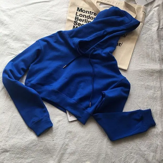 
KEYIDI OEM Women Tops Long Sleeve Cotton Plain Pullover Cropped Hoodies 