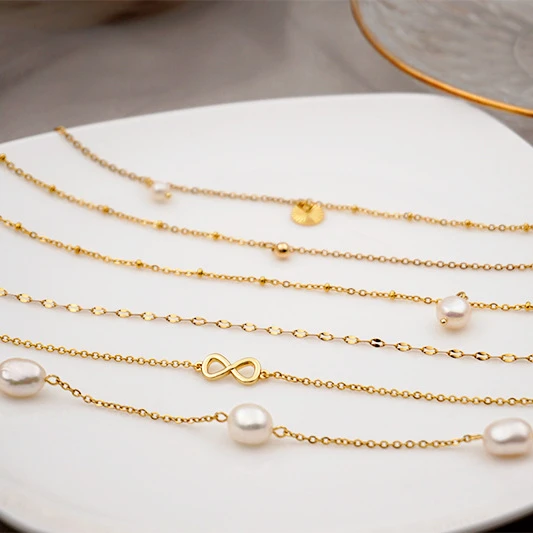 

Vershal E004 Trendy Stainless Steel High Quality Freshwater Pearl Bowknot Anklet Bracelet Women