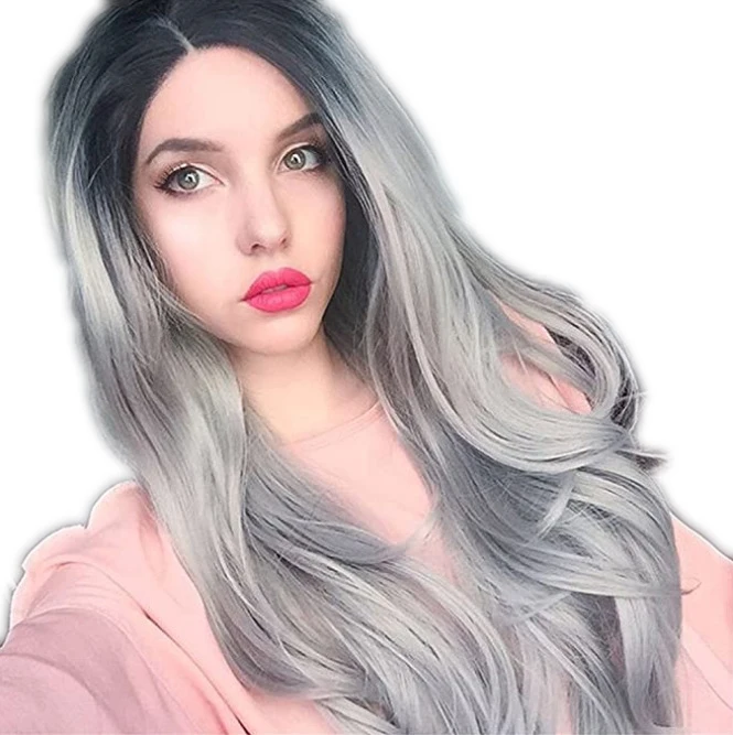 

Ladies Long Curly Hair Gray Black Gradient Color Rose Net High Temperature Silk Chemical Fiber Natural Daily, Pic showed