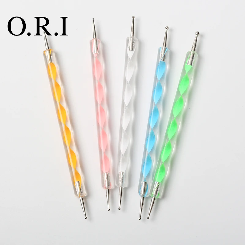 

O.R.I professional 5pcs/set 2 ways swirl marbleizing steel nail art dotting pen tool, 5 colors/sets