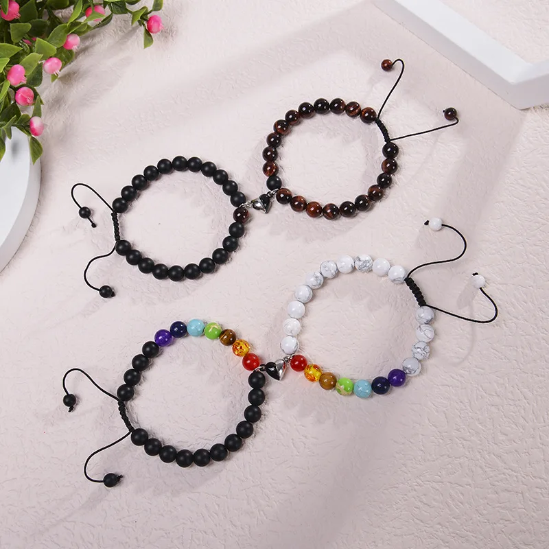 

New Fashion Natural Stone Attraction Distance Relationship Magnetic Couples Heart Beaded Bracelet