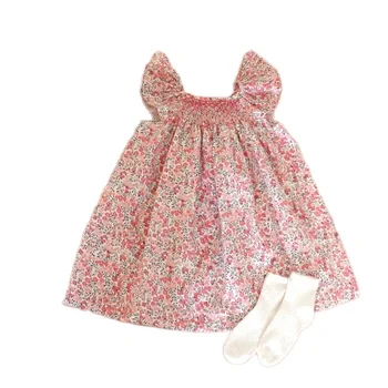 

baby dress smocked ruffles children clothing kids clothes floral flower summer boutiques wholesale stock, Pink