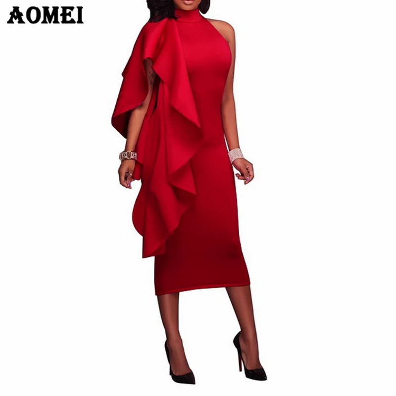 Party Wear Elegant Clubwear Slim Blue Red Black SexySleeveless Women Evening Dress