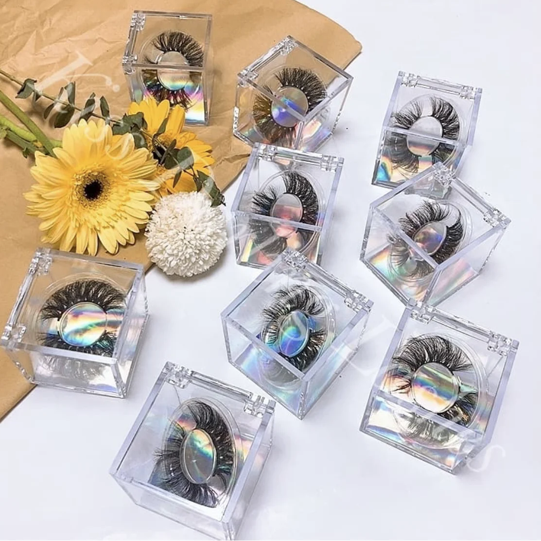 

full 25mm mink eyelash with cube shape lashbox packaging, Natural black mink eyelashes