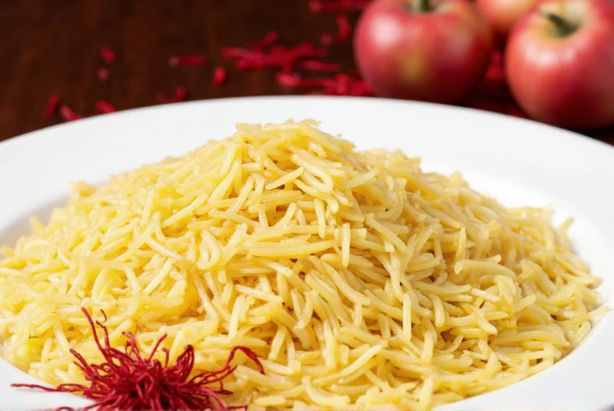 Golden saffron-infused basmati rice served in traditional copper dish with garnishes