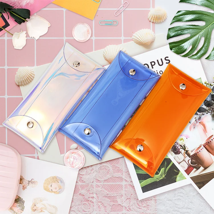 
PVC multi color transparent with double buckle pen case 