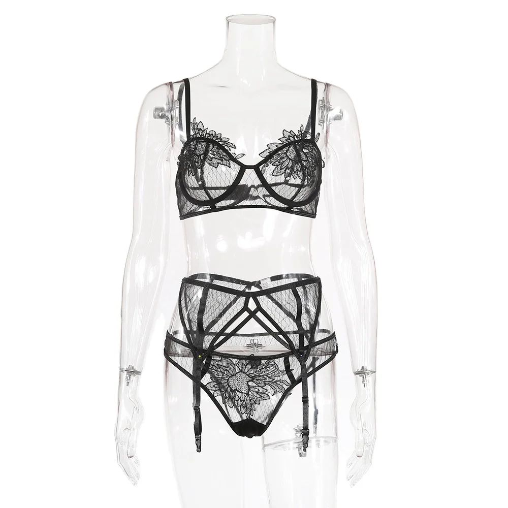 

Wholesale 2021 lace embroidery perspective bra lingerie women