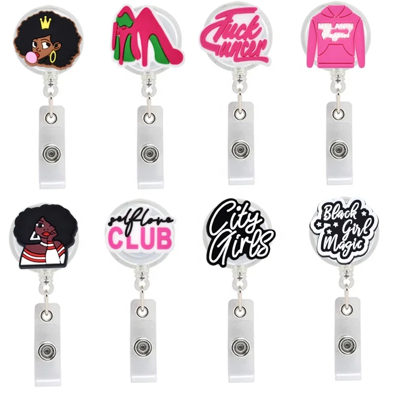 

Black Girl Reel Badge Holder Mix StylesReel Badge Clip Lady Girl Nursing doctor felt Retractable Badge Holder reel accessor, Accept customized