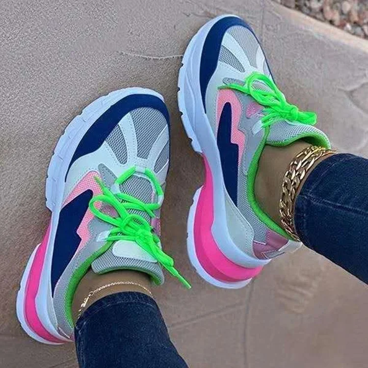 

2021 Multi Color Trending Female Sneakers Breathable Lace Up Platform Thick Bottom Basketball Wedge Shoes, Rainbow,white