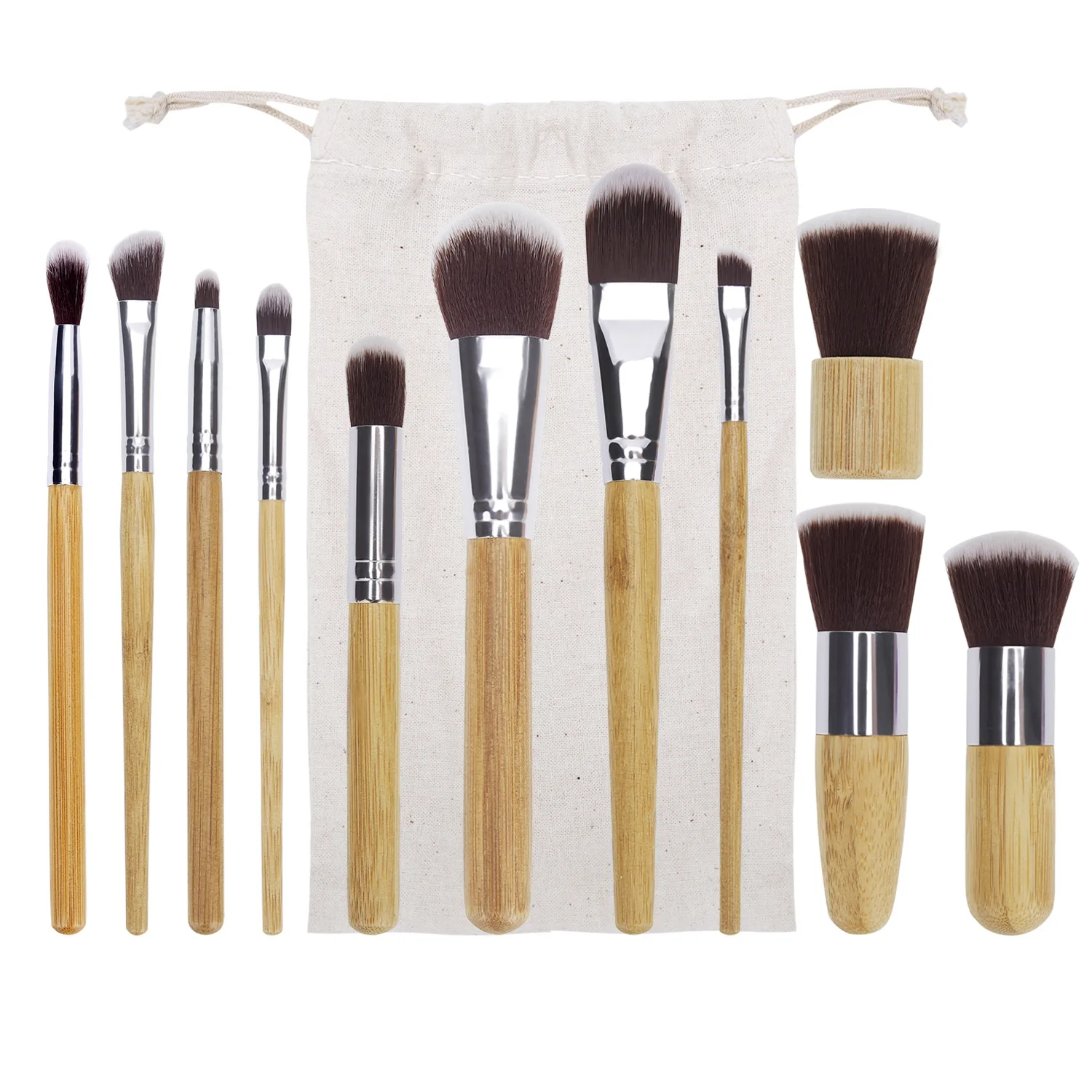 

Custom Logo 11pcs/set Bamboo Handle Makeup Brush Set with Clothing Bag Powder Eyebrow Blending Blush Make Up Brushes, Gold&black, white,pink