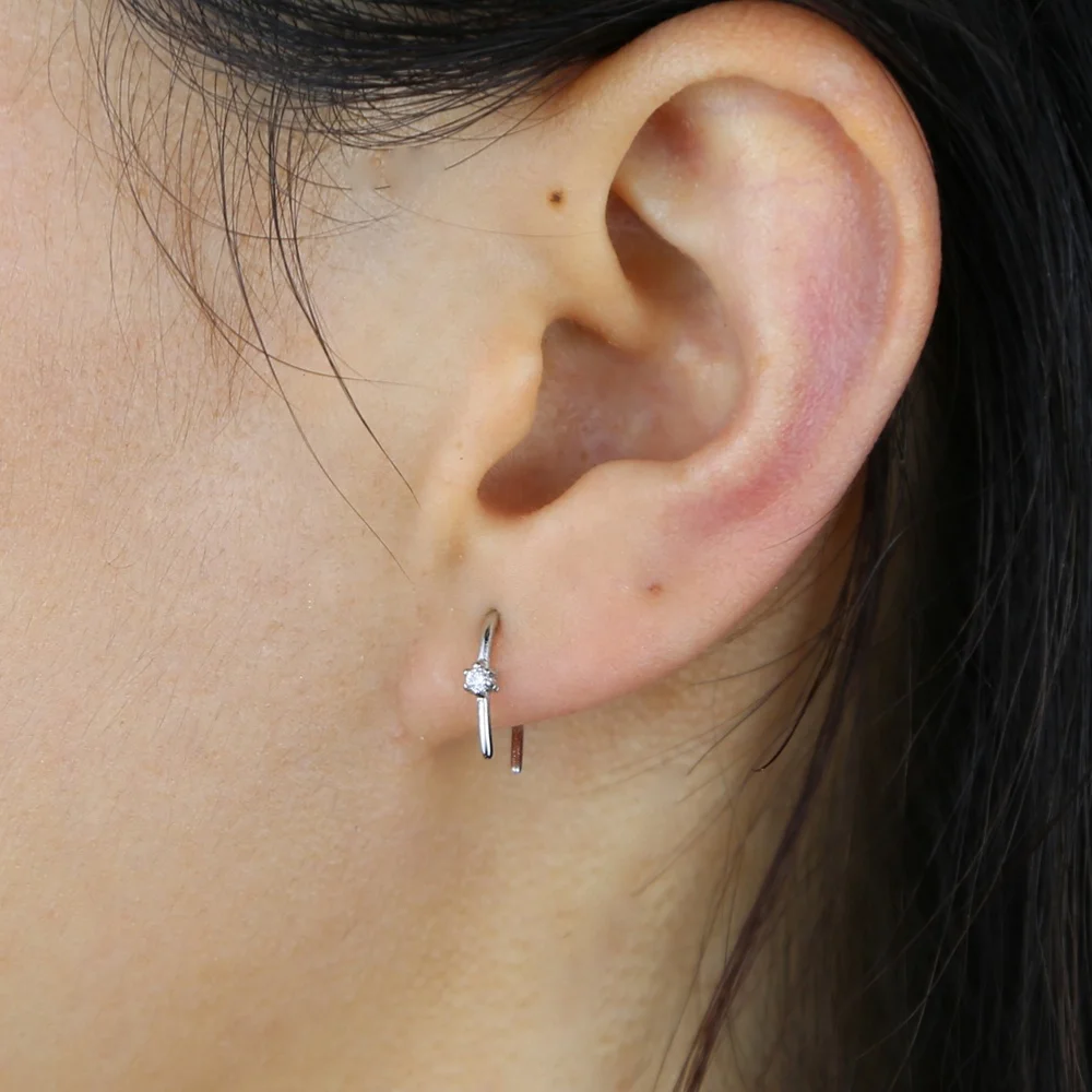 

mini flower ear cuff earring with cz horn earrings 925 sterling silver danity 5A cz front back double side simple hoop earring