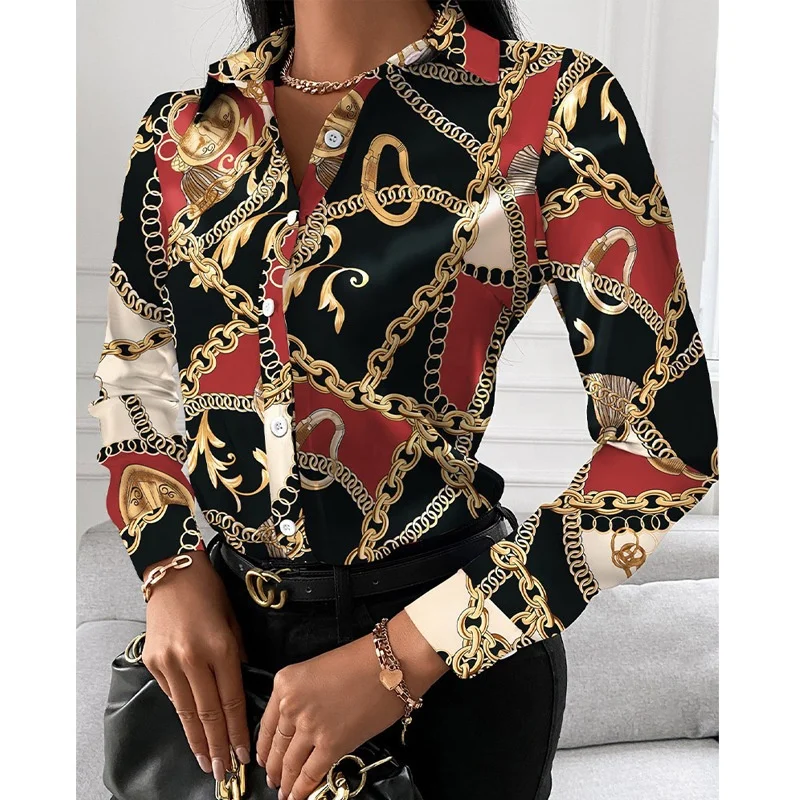 

Blouse Blouse Long Sleeve Printed Single Breasted Cardigan Shirt Women