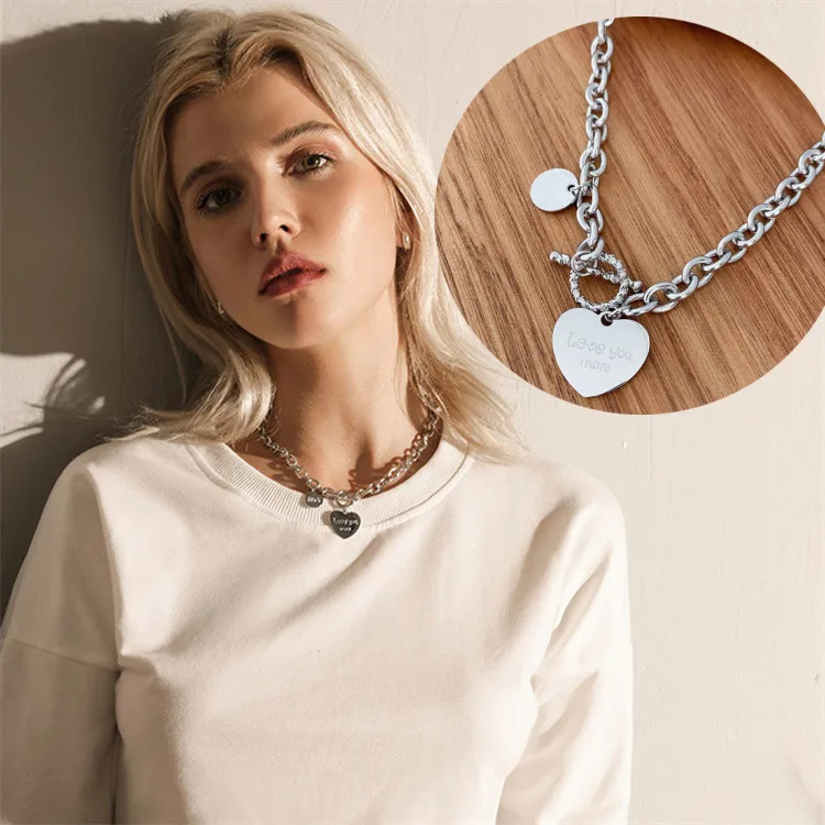 

Trendy Love Stainless Steel Necklace Peach Heart Letter Pendant Chain Chocker Hip Hop Jewelry for Women