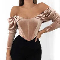 

velvet milkmaid crop top Nigh Club Velour Off The Shoulder Ruffle Slim Fit Crop Tube Tops