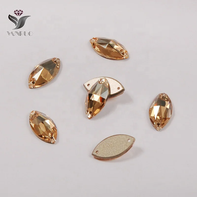 YANRUO 3223 Navette  Goden Shadow Sew on Crystal Rhinestones Flat Back Glass Stone for Shoes