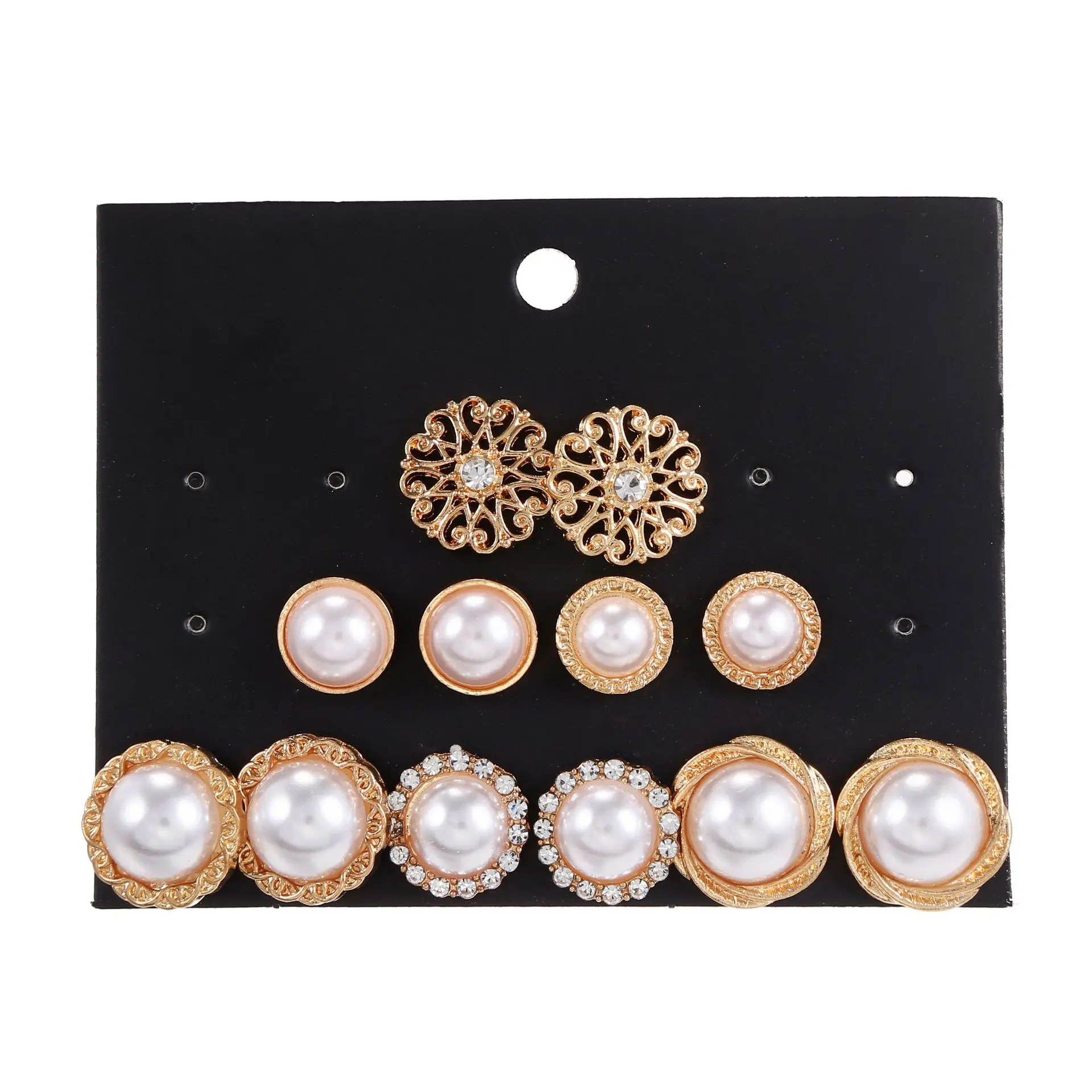 

Exaggerated Oversized 6 Pairs Of Pearl Earrings Set Elegant Temperament Simple Versatile Diamond-encrusted Earrings For Women